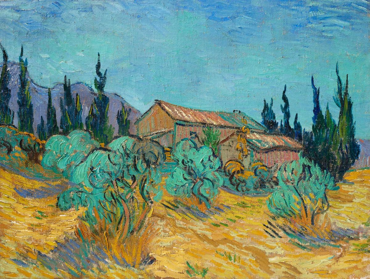 Vincent van Gogh’s Cabanes de Bois Parmi les Oliviers et Cyprès, 1889