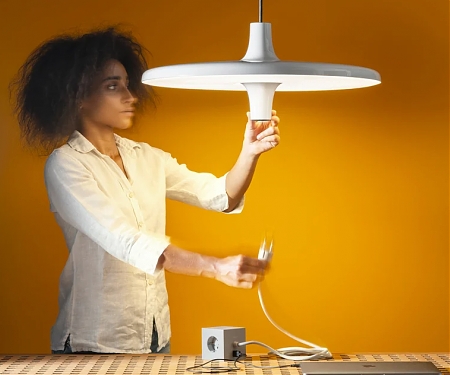 Suspended Avro Pendant Lamp is Fitted with Its Own Power Socket for Adaptable Living