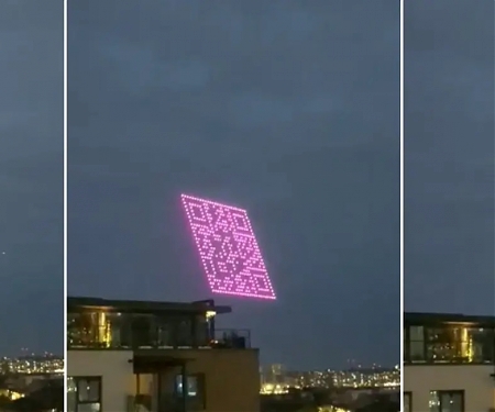 A Weird, Purple Flying QR Code Made of Drones Appeared in The Sky Over London