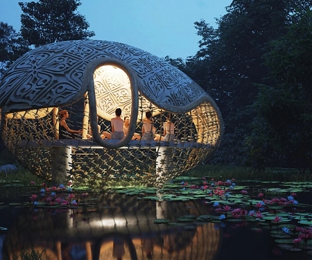 Floating Lakeside Pod Lets Visitors Meditate to the Sound of Water and Nature