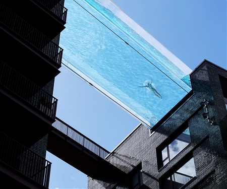 Fully Transparent Sky Pool Provides "A Swim Like No Other" Between 2 Housing Blocks