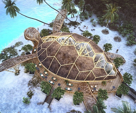 (Video) Giant Turtle-Shaped Beach Restaurant