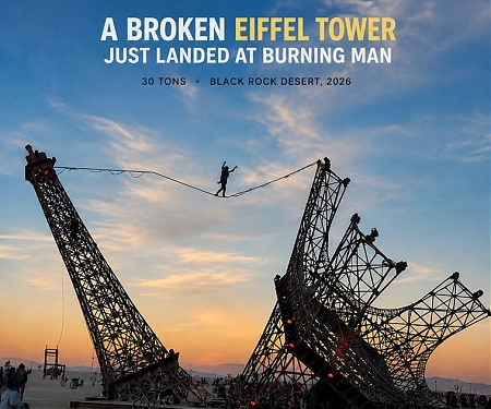 Broken Eiffel Tower Crashes Into Nevada Desert for Burning Man 2026